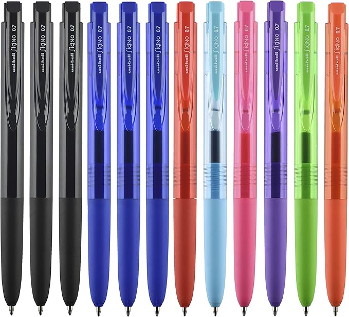uniball Spectrum Retractable Gel Pens, Medium Point (0.7mm), Assorted Ink, 12 Pack