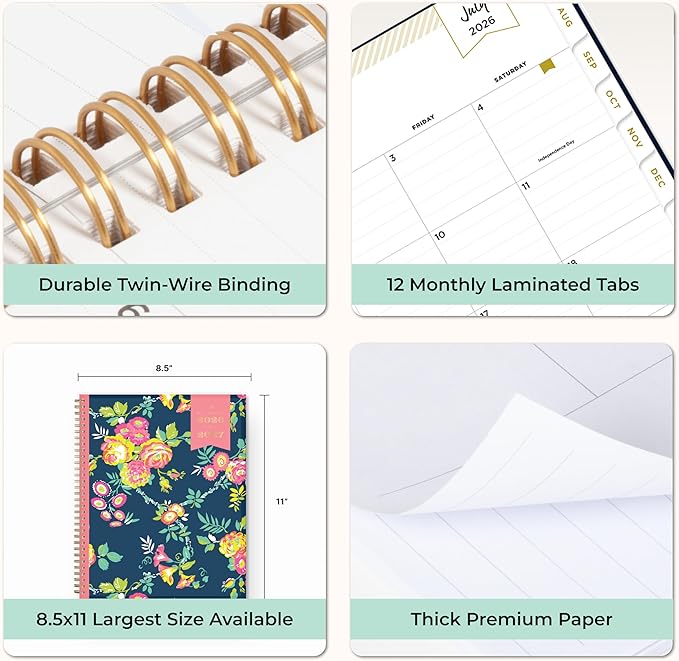 Blue Sky Day Designer 2026-2027 Weekly and Monthly Academic Year Planner Calendar, July 2026 - June 2027, 8.5" x 11", Clear Pocket Cover, Laminated Tabs, Storage Pocket, Includes Stickers, Peyton Navy