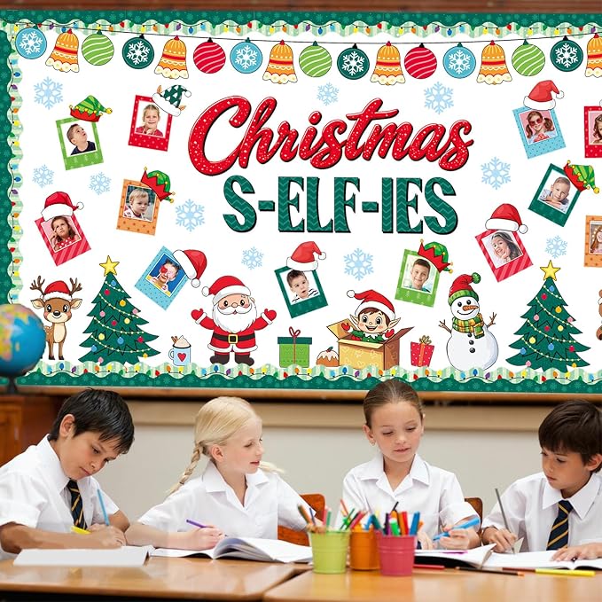 55 PCS Winter Bulletin Board Decorations Christmas Selfie Bulletin Board Decor Selfie Cutouts DIY Photo Crafts Snowman Decorations Winter Classroom Christmas Decorations for School Home Holiday Party
