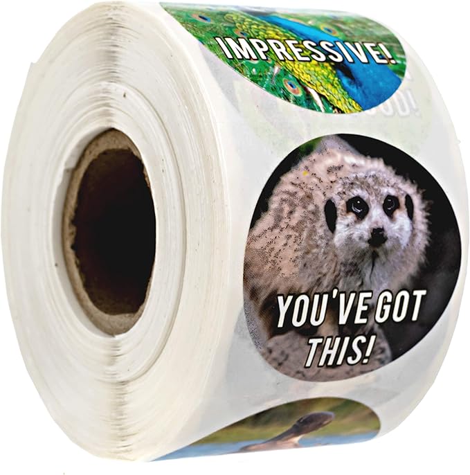 Motivational Animal Stickers / 500 Students Patients Incentive Labels Roll / 1.5" Funny Inspirational Animal School Clinic Reward Sticker / 8 Humorous Designs/Made in The USA