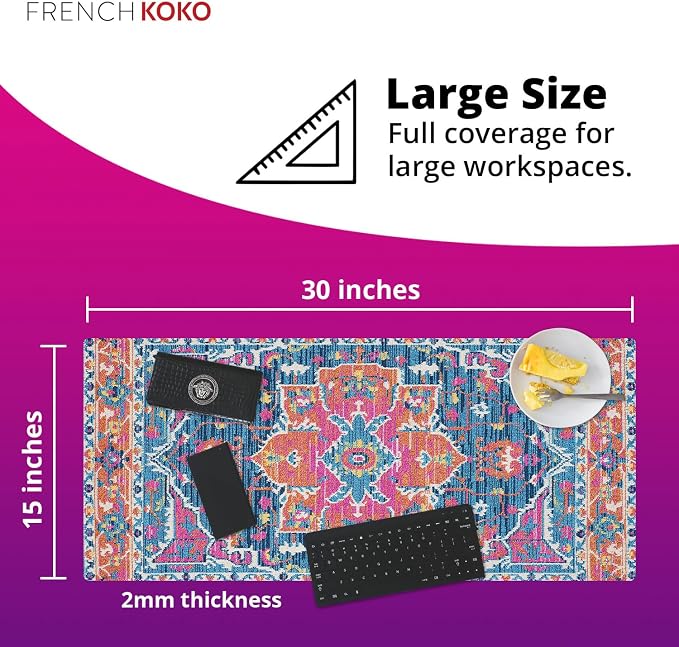 French KOKO Large Mouse Pad, Desk Mat, Keyboard Pad, Desktop Home Office School Essentials College Cute Decor Big Extended Laptop Protector Computer Accessories Pretty Mousepad Women Girls XL
