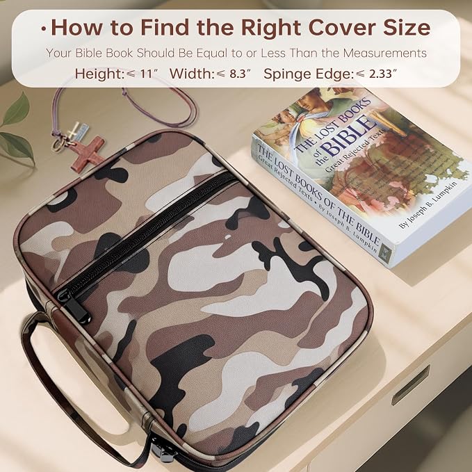 Bible Cover for Men Bible Book Cover Canvas Carrying Case Book Protector Case Large Bible Cover with Durable Handle Bible Study Supplies Accessories Christian Gifts (New Grey Camouflage, Large)