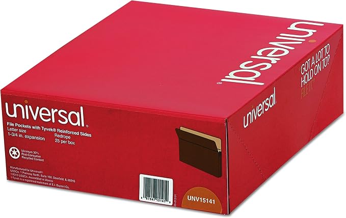 Universal 1 3/4 Expanding File Pockets, Straight Tab, Letter, Redrope/Manila, 25/Box (15141)
