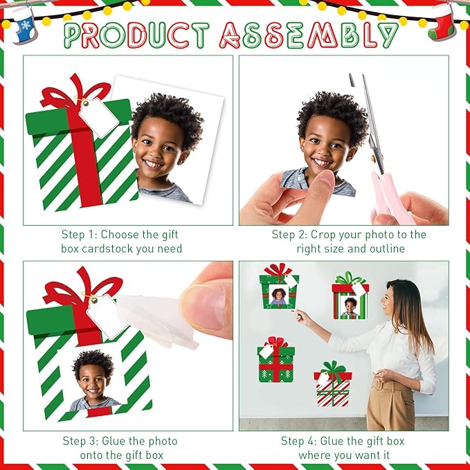 86 Pcs Christmas Bulletin Board with Christmas Tree Borders Christmas Xmas Gift Boxes Cutouts Winter Holiday Classroom Bulletin Board for Classroom Decoration School Home Holiday Party