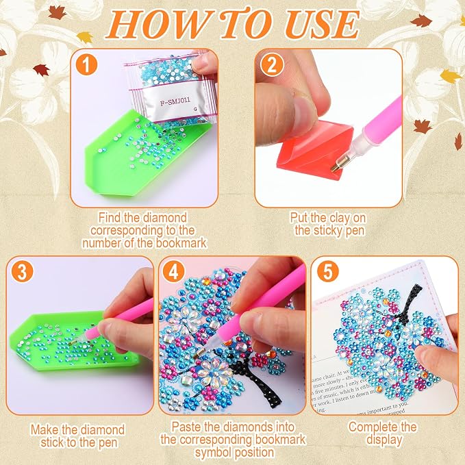 Ireer 12 Pcs 5D Diamond Painting Corner Bookmark Rhinestone PU Leather Diamond Painting Bookmark Triangle Art Bookmarks for Home Office Beginner Adults Birthday Mother Gift(Tree Style)