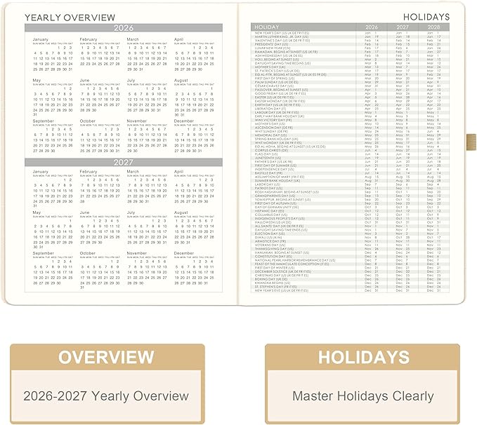 Planner 2026-2027 - JUL 2026 - JUN 2027, Academic Planner 2026-2027, Weekly and Monthly Planners, Leather Cover Planners with Thick Paper, Back Pocket with Notes Pages, Seashell Gold (8.5" x 11")