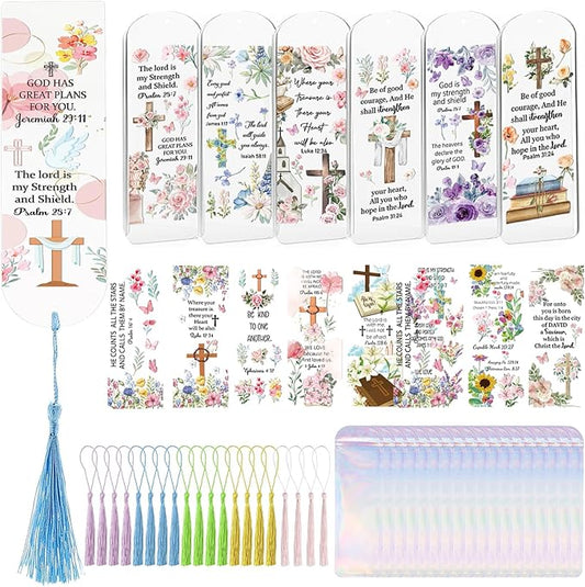 Dazoratix Clear Acrylic Bookmarks Blanks - 60 Pcs Bible Verse Bookmark Making kit Christian Inspirational Scripture Accessories Floral Aesthetic Page Markers UV DTF Stickers for Women Men Kids Gift
