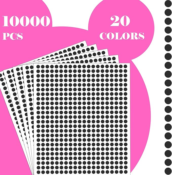 Black Round Circle Dot Stickers, 1/4 inch, 10000 PCS, Mini Tiny Colored Coding Labels for Office and Classroom