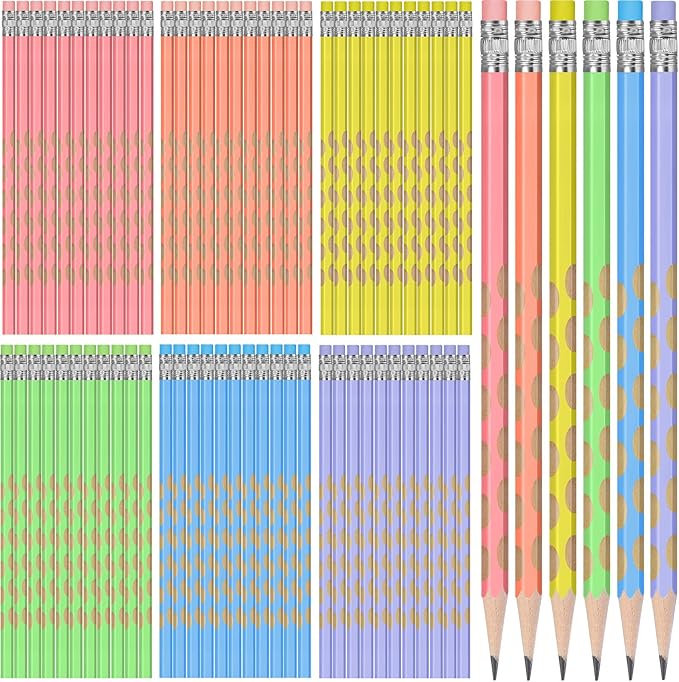 TecUnite 60 Pcs HB Pencils #2 Unsharpened Wood Cased Pencils with Eraser Triangular Pencil Cute Graphite No. 2 Pen for Adults Gifts Exam School Office Sketching Learning (Rainbow Color, Silver)