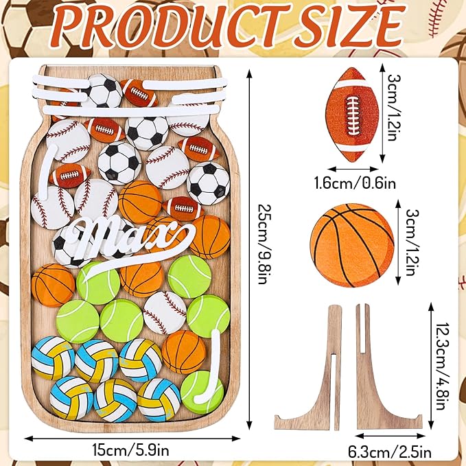 JarThenaAMCS Sport Wooden Reward Jar Wooden Sports Ball Baseball Cutouts Positive Incentive Behavior Chart with Base Management Tools for Back to School Student Teacher Classroom Supplies, 38Pcs