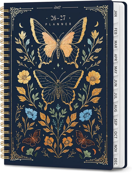 Planner 2026-2027, Hardcover Monthly and Weekly Academic Planner July 2026 - June 2027, Teacher and Student Calendar Agenda Book with Tabs, A5 (6.3" x 8.5"), Ideal for School and Office, Golden Butterfly