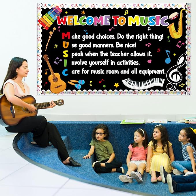 Music Classroom Bulletin Board Set Colorful Back to School Classroom Decoration Welcome to Music Bulletin Board Motivational Musical Note Paper Cutout for School Office Home Wall Door Decor Supplies