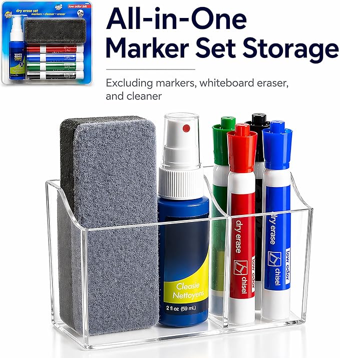 Magnetic Dry Erase Marker Holder Set for Whiteboard,Magnetic Pen Holder for Fridge Refrigerator,Locker Organizer,Locker Accessories,Marker Organizer for School,Office,Surface-Safe Silicone Pads