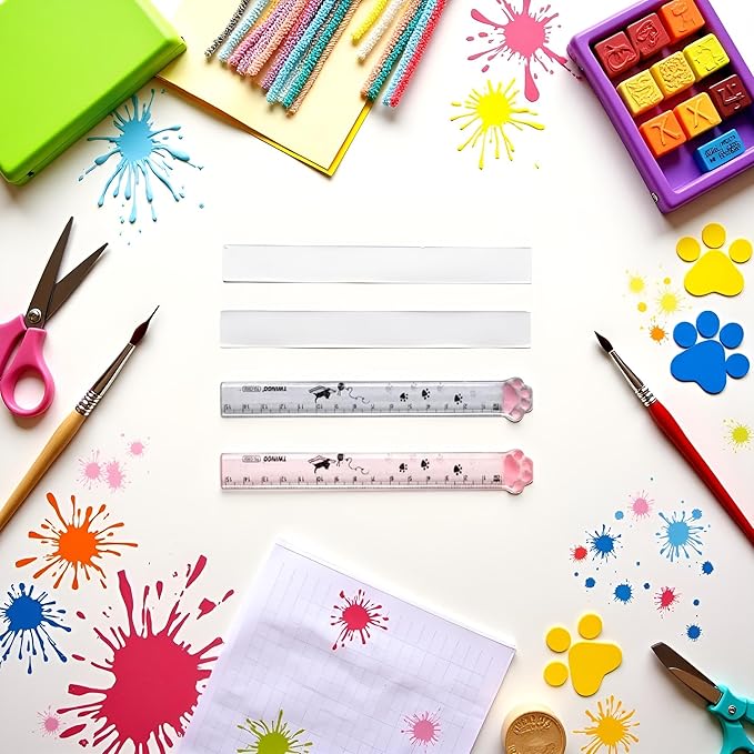 2 Pieces (15 cm) Cute Cat's Paw Straighter Ruler, Plastic Clear Student Ruler, for DIY Drawing/Line Drawing/Measuring/School/Home/Office Supplies, Children's Gifts Drafting Tools and Drafting Kits
