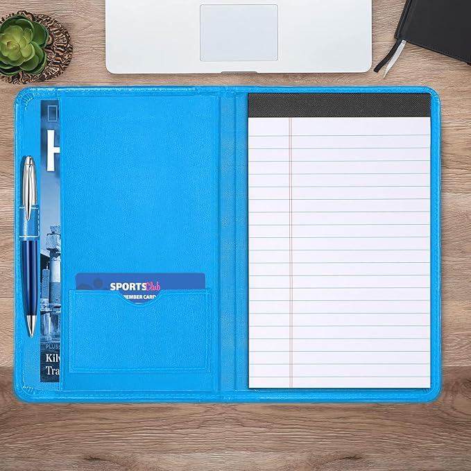 Lcjtop Padfolio/Portfolio Binder, Mini Padfolio Portfolio Binder 5 x 8 Legal Writing Pad, A5 Document Organizer Folder for Men Women, Electric Blue