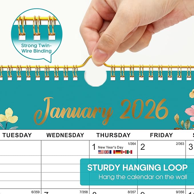 Calendar 2026-2027, Monthly Wall Calendar Runs Until June 2027, 11.5" x 14.8", Spiral Binding Hanging Wall Calendar, Perfect for Home or Office,Floral