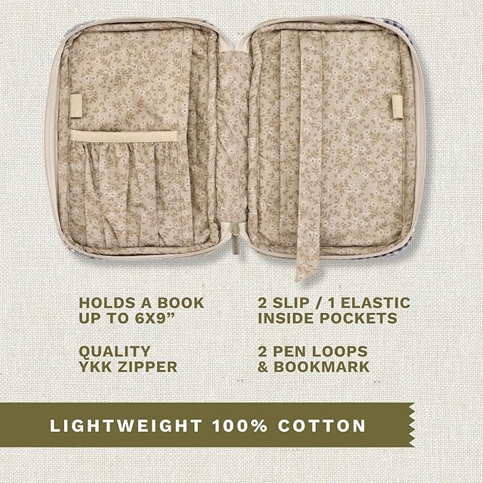 Bella Taylor Small Bible Cover for Women - Quilted Cotton Bible Case for 6 x 9 inch Books - Khaki Patchwork