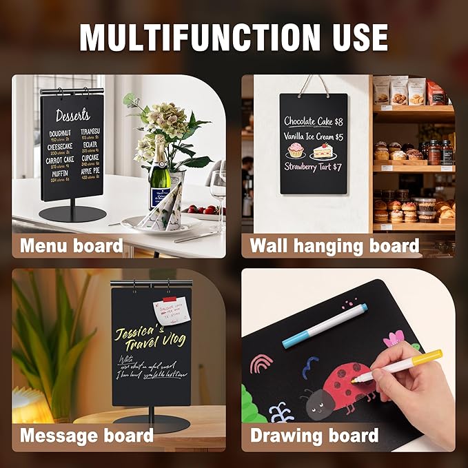 SELEAD Small Chalkboard Words Sign - 8x12 Inch Tabletop Decorative Chalk Board with Metal Stand, Rectangle Double-Sided Message Menu Board for Food, Store, Business, Wedding
