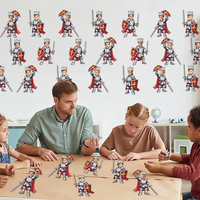 48 Set Medieval Knight Cutouts with Photo Space for Bulletin Board Decor Medieval DIY Photo Crafts Armor Knight Shield Paper Cut Outs for Castle Renaissance Home Chalkboard Wall Classroom Decors
