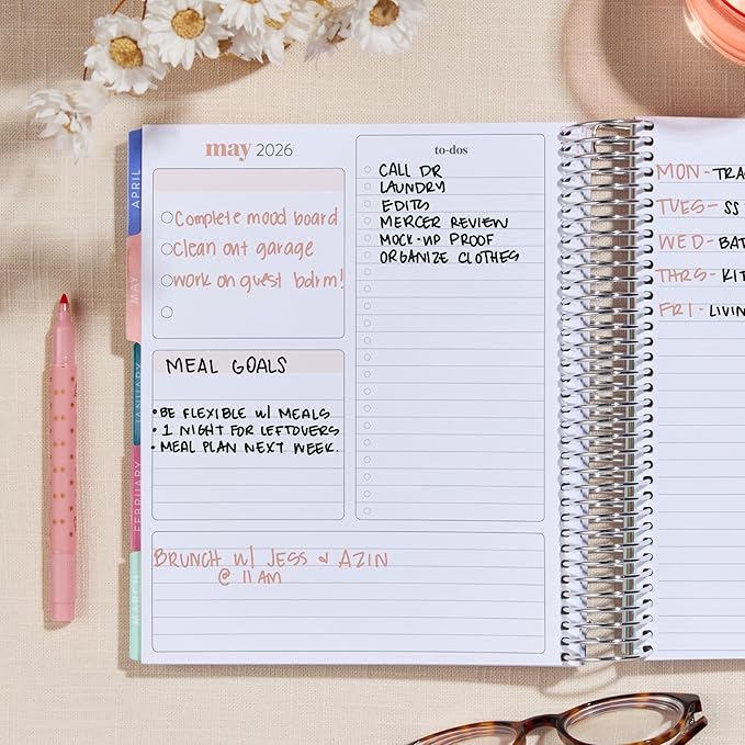 7x9 Coiled Life Planner (January 2026 - December 2026) - Layers Colorful classic cover, hourly layout, Hexagon theme, platinum coil