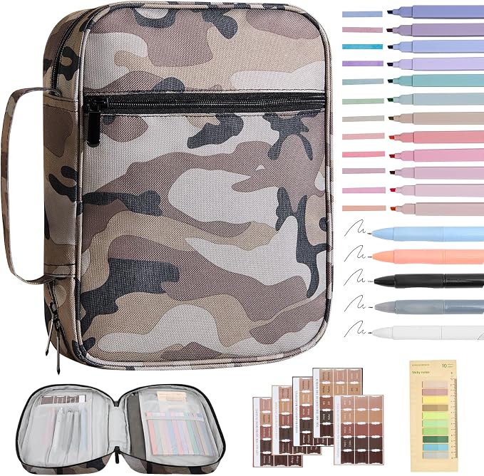 Bible Cover for Men Bible Book Cover Canvas Carrying Case Book Protector Case Large Bible Cover with Durable Handle Bible Study Supplies Accessories Christian Gifts (New Grey Camouflage, Large)