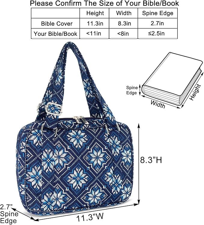 Bible Cover for Women with Adjustable Straps, Extra Large Study Bible Carrying Case Bag with Zip Pocket, 11.3x8.3x2.7 Inches