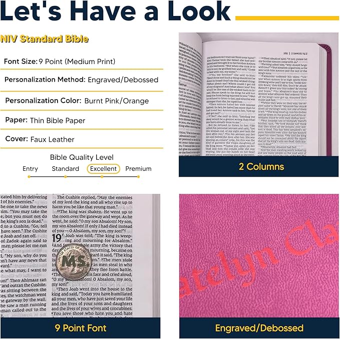 Personalized NIV Holy Bible Custom Engraved | Includes Name on Lower Right Corner of Faux Leather Cover | Custom Gift for Christian & Religious Celebrations (Pink | Medium Print, NIV)