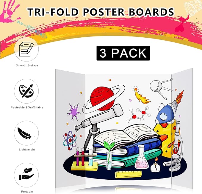 HAUTOCO 3 Pcs Small Trifold Poster Board 21 x 14 inches Tri Fold Presentation Boards White Corrugated Project Boards for Science Fair, School Project, Event Displays, Business