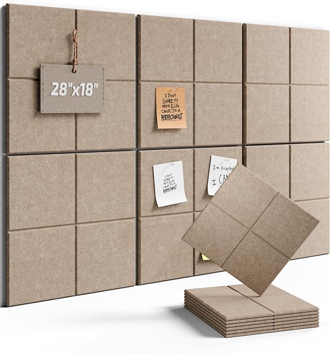 Fluxynara Felt Bulletin Board Tiles -28"x18" Cork Board Alternative for Office Decor, Push Pin Board Wall Organizer 6-Pack - Taupe