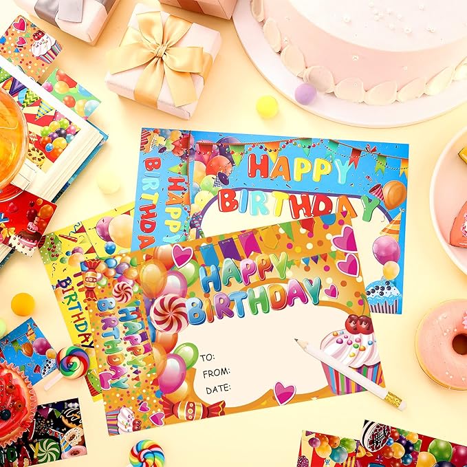 72 Pcs Happy Birthday Certificates for Kids Classroom Happy Birthday Bookmark Cupcakes Cartoon Bookmark Awards for Students Mini Reward Card, 12 Styles(Dessert)