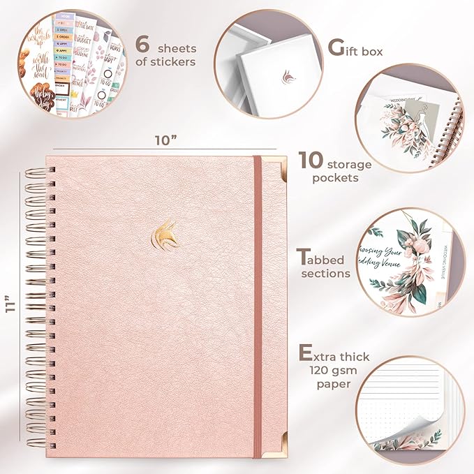 Clever Fox Wedding Planner – Notebook Organizer for Bride – Wedding Planning Binder Book with Pockets – Engagements Gift, 10x11″ (Rose Gold)