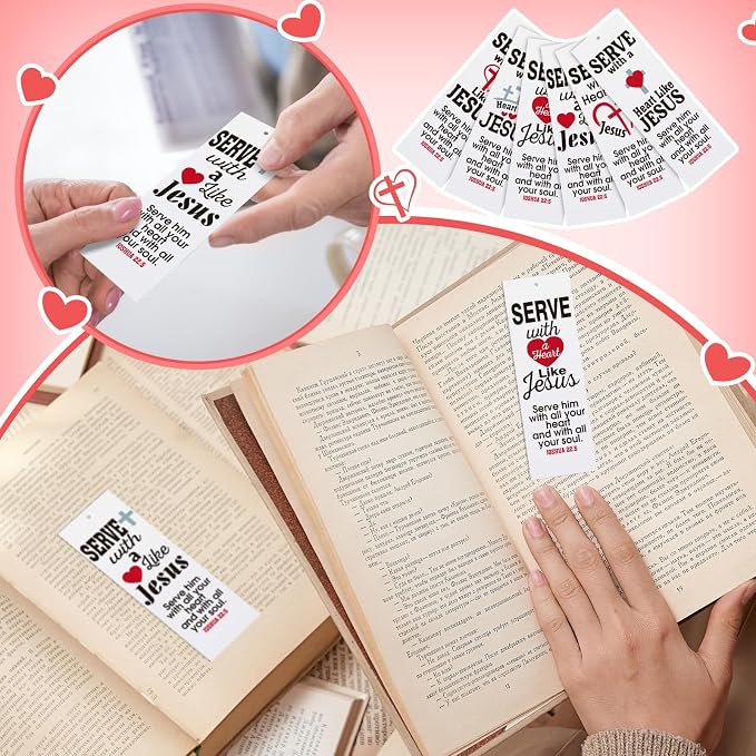 Dispowreath 60 Pcs Serving with a Heart Like Jesus Bookmarks Religious Joshua 22: 5 Bookmarks Church Exchange Gifts for Men & Women Sunday School Vbs Church Prizes Party Favors