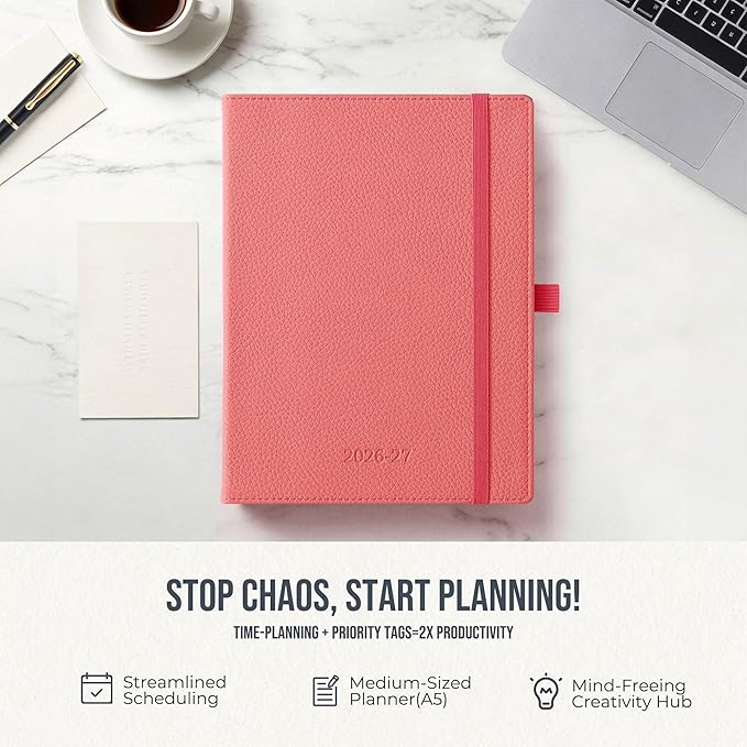 Weekly Planner 2026-2027 A5 (6.5" x 8.5") 12 Months (Jul'26 - Jun'27) Weekly & Monthly Planner with Month Tabs & Inner Pocket, Expenses/Note Pages, PU Leather Pink