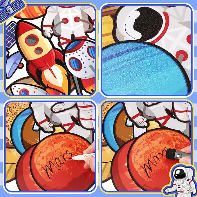 68 Pcs Outer Space Classroom Bulletin Border Decoration Star Cutouts Planet Astronaut Spacecraft Instrument Cutout Reach for The Stars Cutouts for Space Themed Classroom Chalkboard Wall (Outer Space)