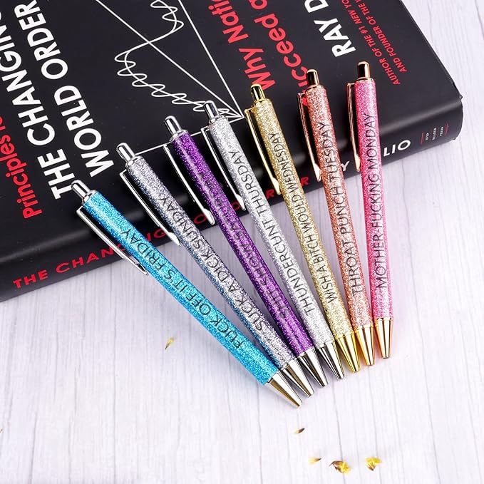 AUAUY Funny Pens - 7PCS Ballpoint Set for Each Day, Spoof Fun Office Gifts