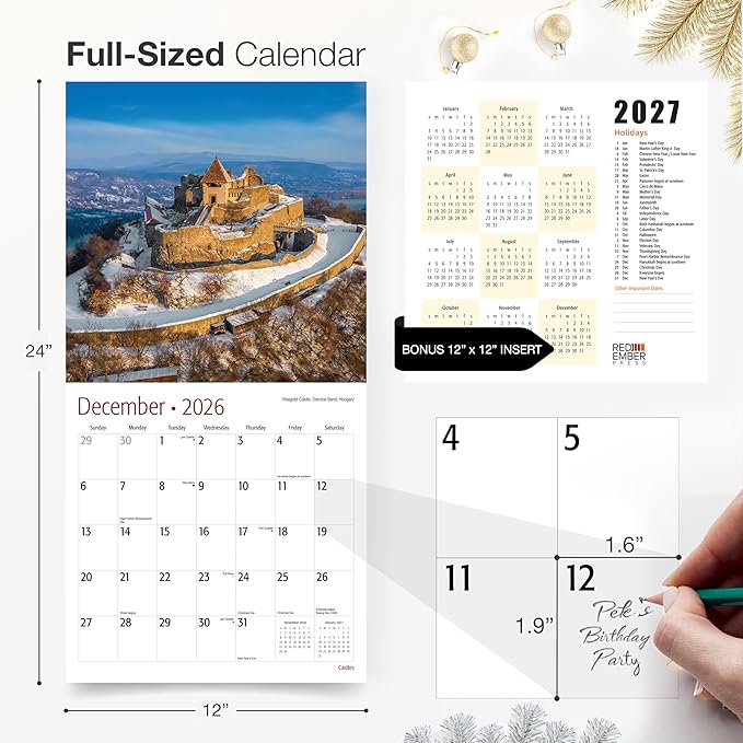 RED EMBER Select - Castles 2026 Wall Calendar 12 Month | 12" x 24" Open | Thick & Sturdy Paper | Giftable | Travel Calendar 2026