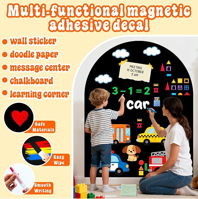 Large Magnetic Arch Wall Decal 31X39 Inch Magnetic Arch Chalkboard Decals for Wall Magic Playwall Magnet Wall Board Black Chalk Board Arch for Kids Room Toddlers Playroom Nursery Classroom Decor