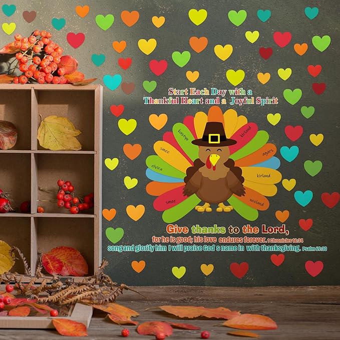 103 Pcs Thanksgiving Turkey Classroom Bulletin Board Decorations Set Give Thanks to The Lord Christian Bulletin Board Turkey Cutouts Craft for Fall Autumn Harvest Religious Classroom Wall Decor