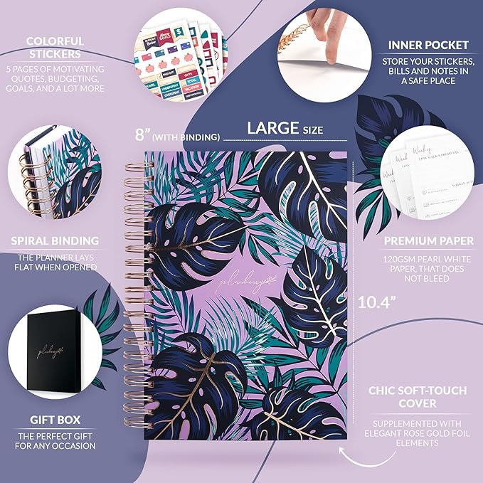 PLANBERRY Large Weekly Planner Premium – Undated Life & Budget Planner – Organizer & Productivity Journal, 8x10.4″ (Wild Purple)