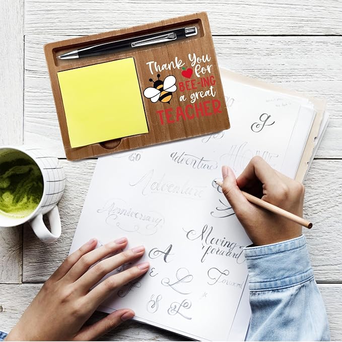 Inspirational Teacher Office Desk Decor Gifts, 4x6 Inch Wooden Desk Note Pen Holder, Appreciation Quotes Decor for Office, Thank You Teachers Day Gifts for Teachers-A20