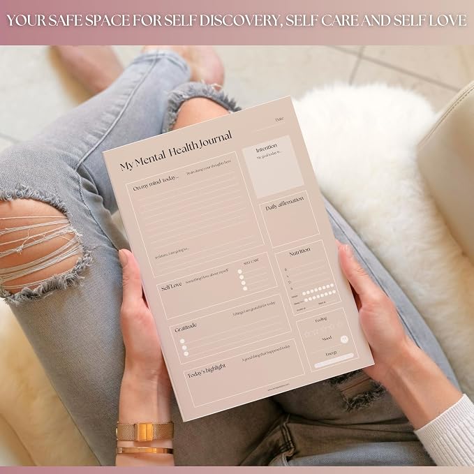 Mental Health Journal Planner | Daily Gratitude, Self Care, Intentions, Affirmations and Nutrition (Lux, A5 Ring Bound)