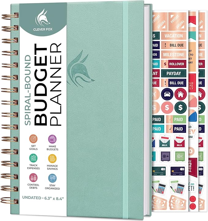 Clever Fox Budget Planner Spiral – Expense Tracker Notebook – Monthly Budgeting Organizer, Finance Logbook & Accounts Book to Control Your Money – Undated Bill Tracker, 6.3x8.4” - Mint Cream