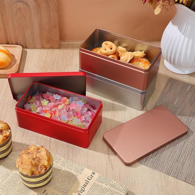 HOMSFOU 3pcs Rectangular Tinplate Storage Boxes for Paper Clips and Pencils, Portable Convenience with Multifunctional Design, Simple and Elegant Metal Organizer for Office and Pantry Use