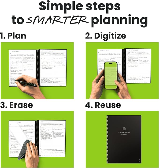 Rocketbook Flex Reusable Planner, Smart Undated, Daily, Weekly, Monthly, Annual Calendar Templates, Executive Size 6X8.8, Black (Pack of 1)