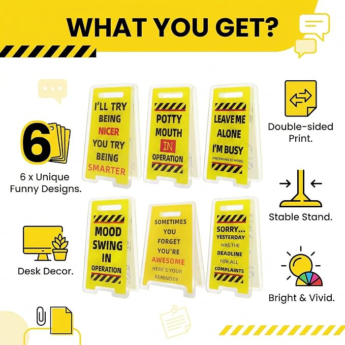 6 Pcs Office Note Holder Clips, Mini Acrylic Yellow Desk Signs Decor Gift for Colleague Leader Employee Birthday