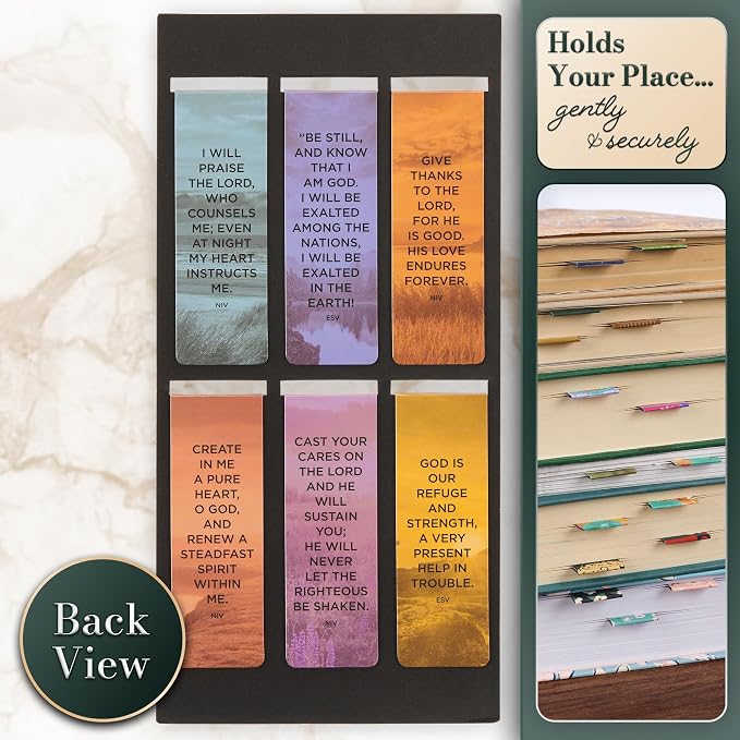 Christian Art Gifts Colorful Inspirational Scripture Magnetic Bookmark Pagemarker Set for Men & Women: Psalm Bible Verses, Multicolor Scenic Sunrise Nature, Reading Pages, Books, Bibles, 6 Piece Set