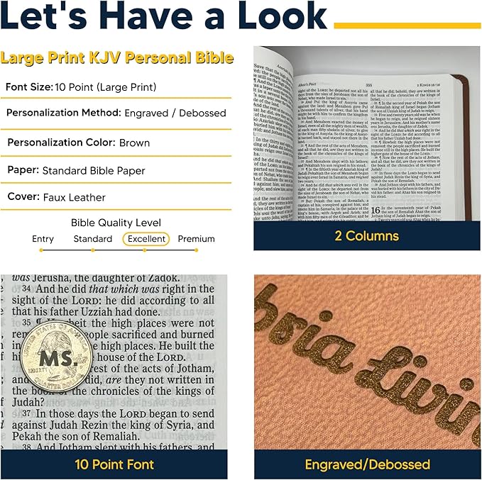 Personalized KJV Thinline Holy Bible Brown Faux Leather Large Print Size | Custom with Name, Date or Text | Gift for Christian & Religious Celebrations