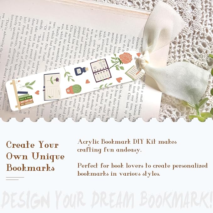 Dazoratix Book Lovers Acrylic Bookmarks - 45 Pcs Cute Acrylic Bookmark Blanks Clear Aesthetic Double-Sided Pastel Bookmark Making Kit UV DTF Transfer Stickers Yellow Pink Ribbon Women DIY Crafts Gifts