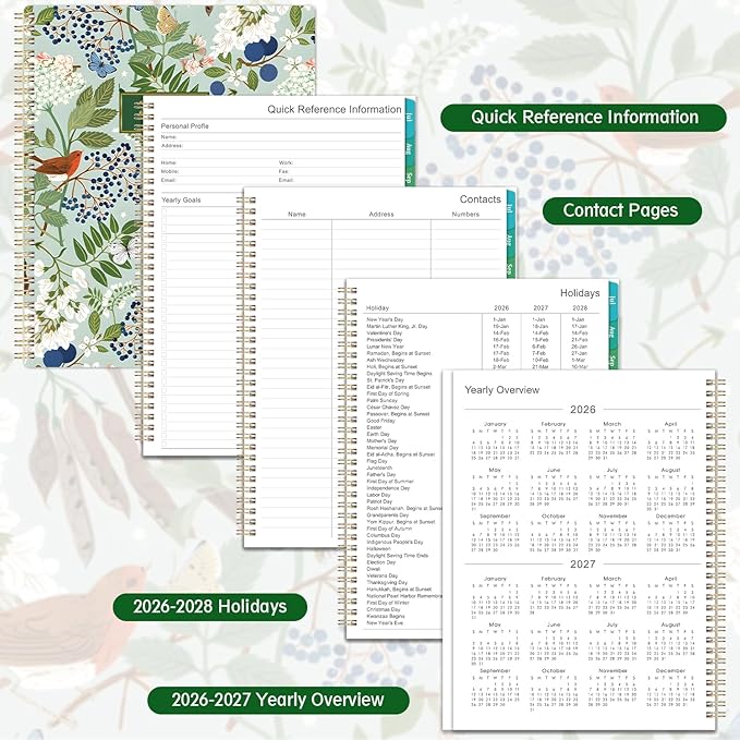 Planner 2026-2027 - Academic Planner 26-27, July 2026 - June 2027, 9" x 11", 2026-2027 Planner Weekly and Monthly with Monthly Colorful Tabs + Storage Pocket + Spiral Bound - Floral