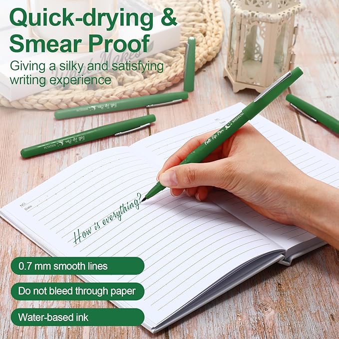 Fuyoooo 36 Pcs Green Felt Tip Pens 0.7mm Medium Point Felt Tip Marker Pens Bulk, No Smear, Quick Dry for Journaling Planner Writing Note-taking Art Office and School Supplies